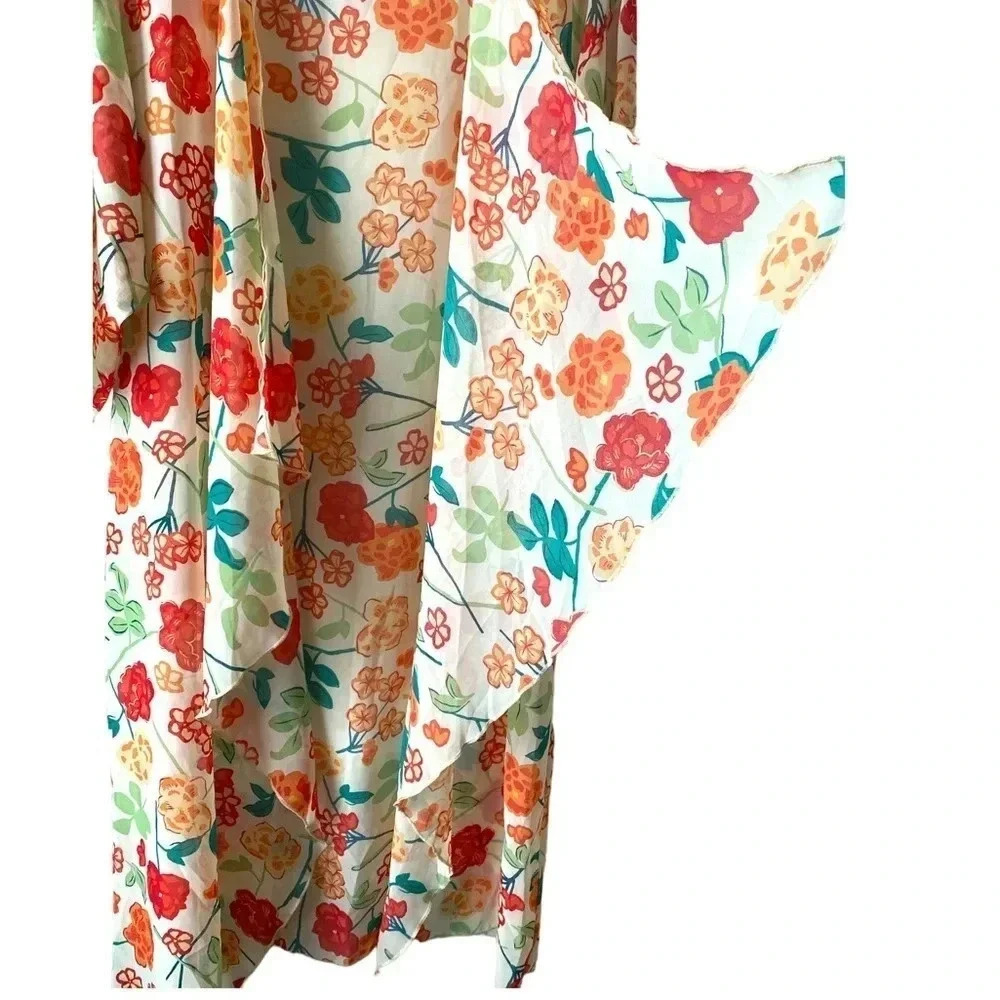 LuLaRoe | Cream Floral Sheer Waterfall Front Kimono Size M - Picture 5 of 9